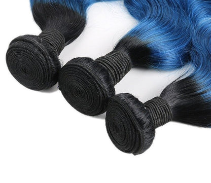 10A Grade Blue Body Wave BUNDLES with CLOSURES & FRONTALS #1B/ blue