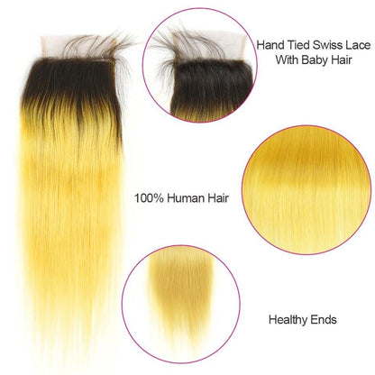 #Yellow 10A Grade #1B/Yellow Straight 3/4 BUNDLES with CLOSURES & FRON