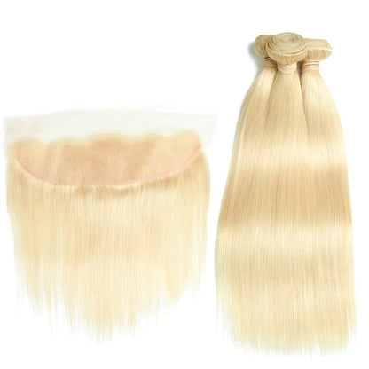 Brazilian Blonde 10A Grade #1B/613 Straight BUNDLES with CLOSURES & FR