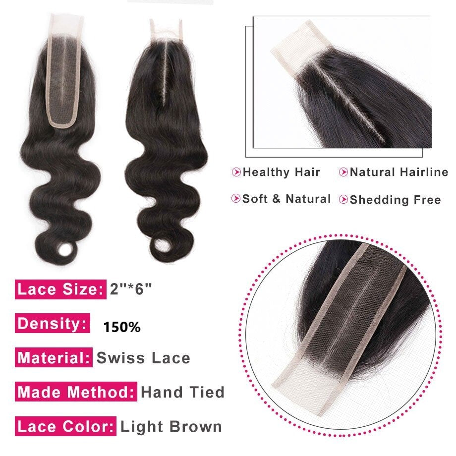 10A Grade Body Wave Brazilian 2x6 Lace Closure Kim K Closure Remy Huma