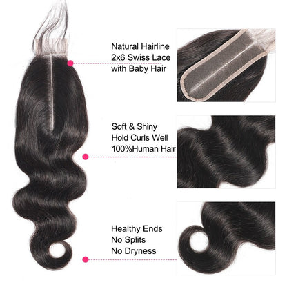 10A Grade Body Wave Brazilian 2x6 Lace Closure Kim K Closure Remy Huma