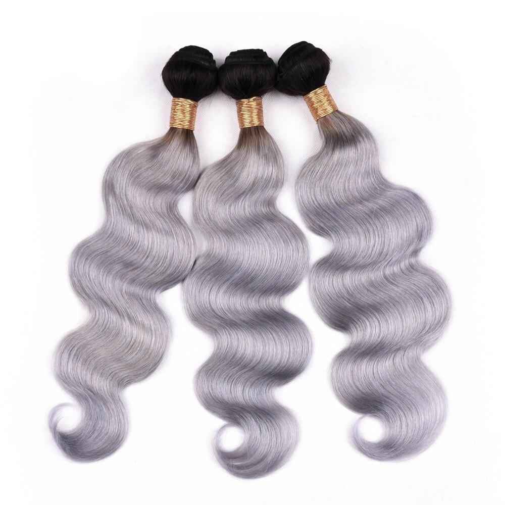 Gray 10A Grade Silver #1B/ Silver  3/4 Body Wave BUNDLES with CLOSURES