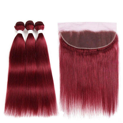 Burgundy 10A Grade 3/4 Straight #1B/Burgundy BUNDLES with CLOSURES & F