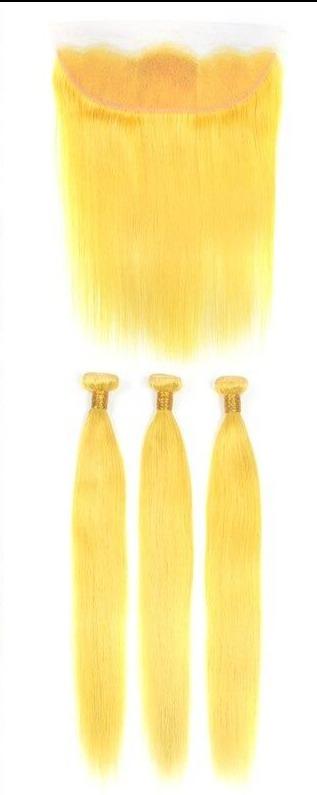 #Yellow 10A Grade #1B/Yellow Straight 3/4 BUNDLES with CLOSURES & FRON