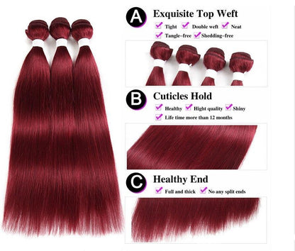 Burgundy 10A Grade 3/4 Straight #1B/Burgundy BUNDLES with CLOSURES & F