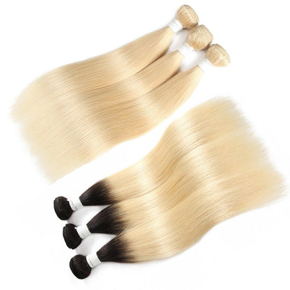 Brazilian Blonde 10A Grade #1B/613 Straight BUNDLES with CLOSURES & FR