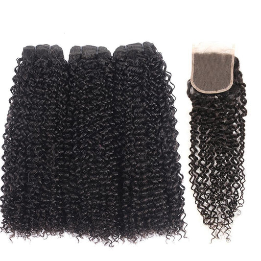 Super Double Drawn 12A Grade Kinky Curl BUNDLES with CLOSURES & FRONTA