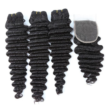 Super Double Drawn 12A Grade Loose Deep Wave BUNDLES with CLOSURES & F