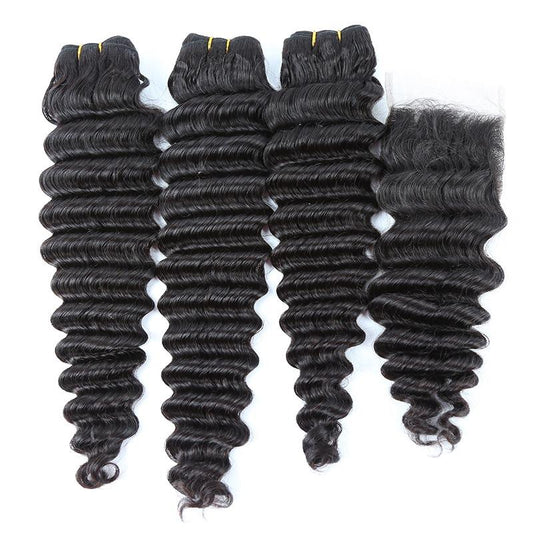 Super Double Drawn 12A Grade Loose Deep Wave BUNDLES with CLOSURES & F