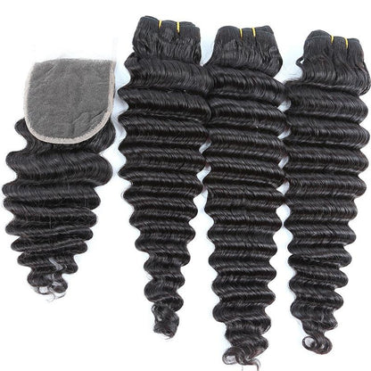 Super Double Drawn 12A Grade Loose Deep Wave BUNDLES with CLOSURES & F