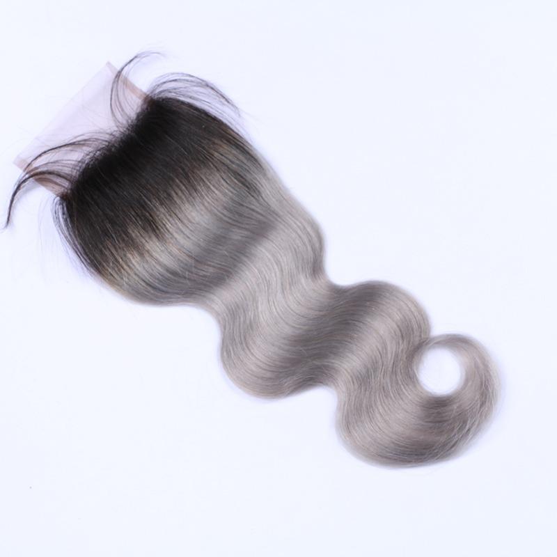 Gray 10A Grade Silver #1B/ Silver  3/4 Body Wave BUNDLES with CLOSURES