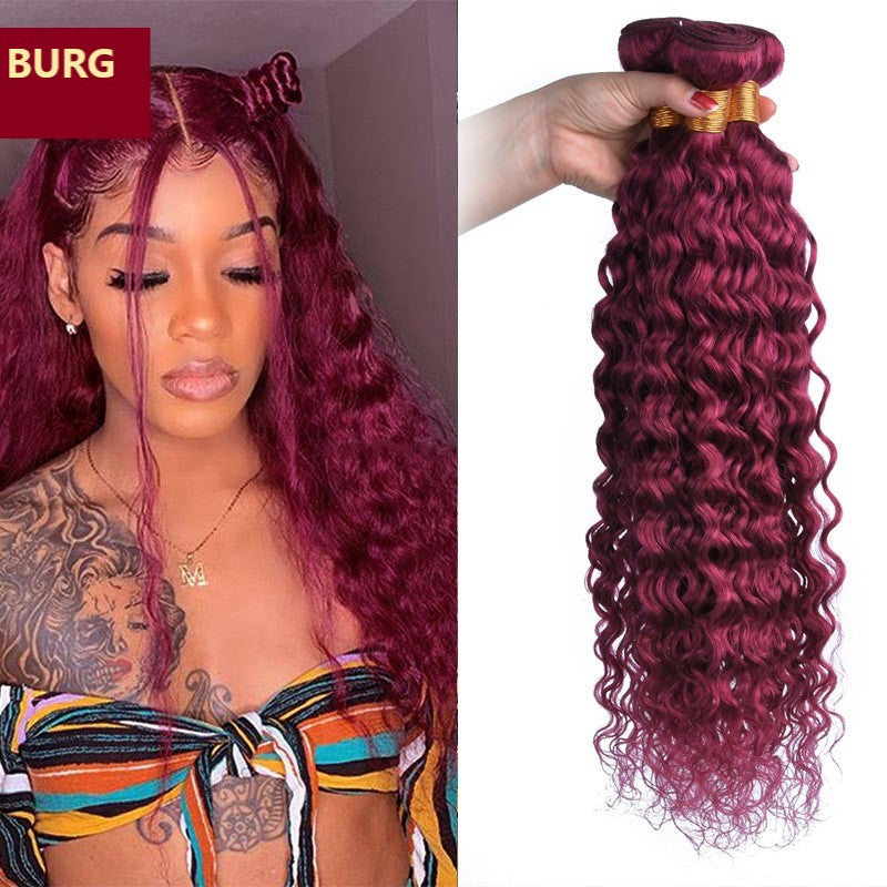 Burg 10A Grade Water Wave #1B/Burgundy BUNDLES with CLOSURES & FRONTAL