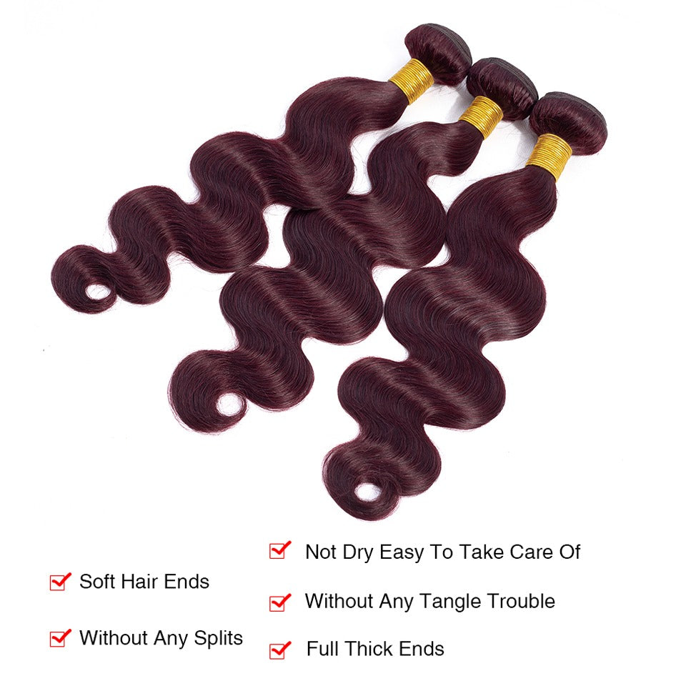 10A Grade #99J  Body Wave #1B/99j BUNDLES with 4x4 CLOSURES & 13x4 FRO