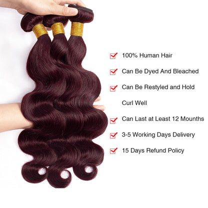 10A Grade #99J  Body Wave #1B/99j BUNDLES with 4x4 CLOSURES & 13x4 FRO