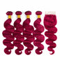 Burgundy 10A Grade Body Wave #1B/Burgundy BUNDLES with CLOSURES & FRON