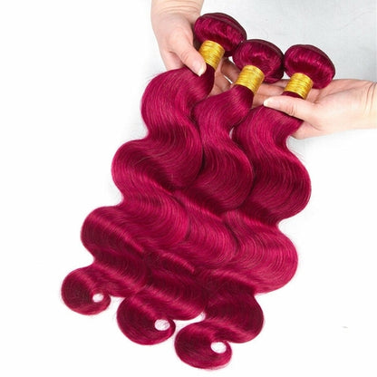 Burgundy 10A Grade Body Wave #1B/Burgundy BUNDLES with CLOSURES & FRON