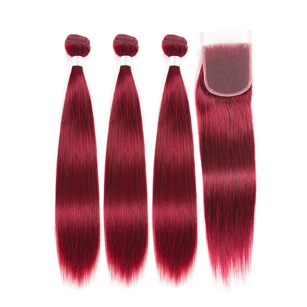 Burgundy 10A Grade 3/4 Straight #1B/Burgundy BUNDLES with CLOSURES & F