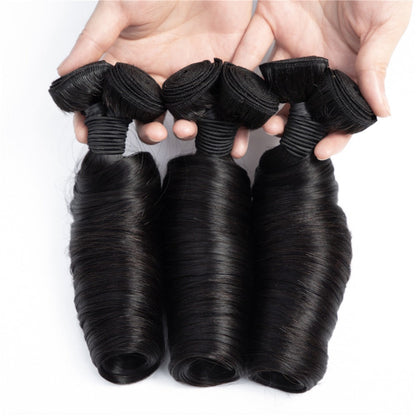 10A Grade 3/4 Straight Bouncy Curl Fumi Human Hair bundles with 4x4 Cl