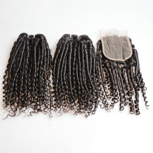 Super Double Drawn 12A Grade Bebe Pissy Curl BUNDLES with CLOSURES & F