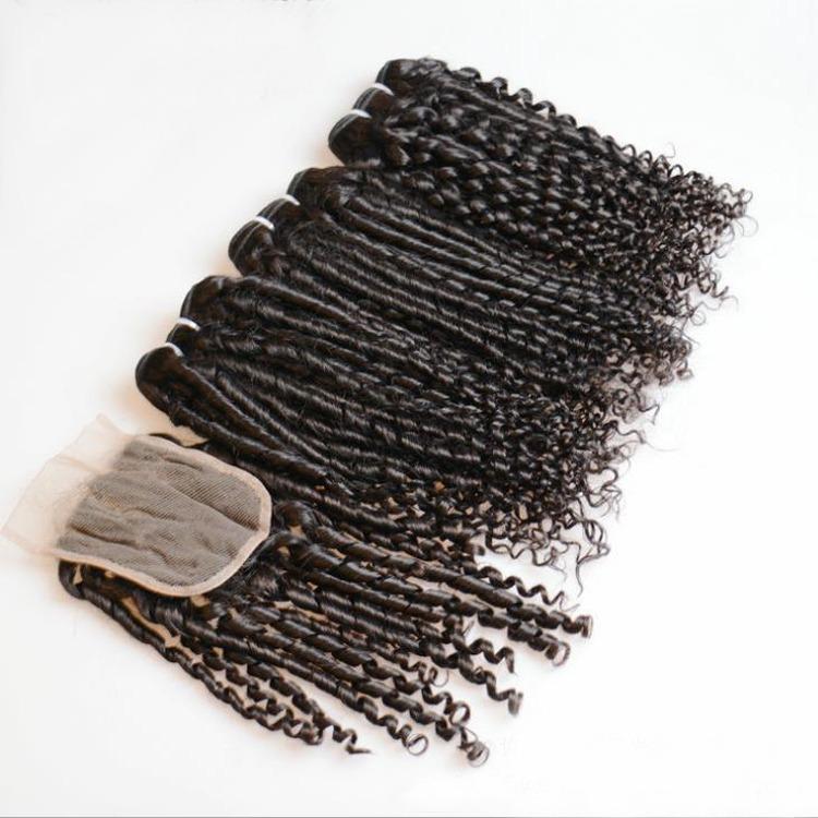 Super Double Drawn 12A Grade Bebe Pissy Curl BUNDLES with CLOSURES & F