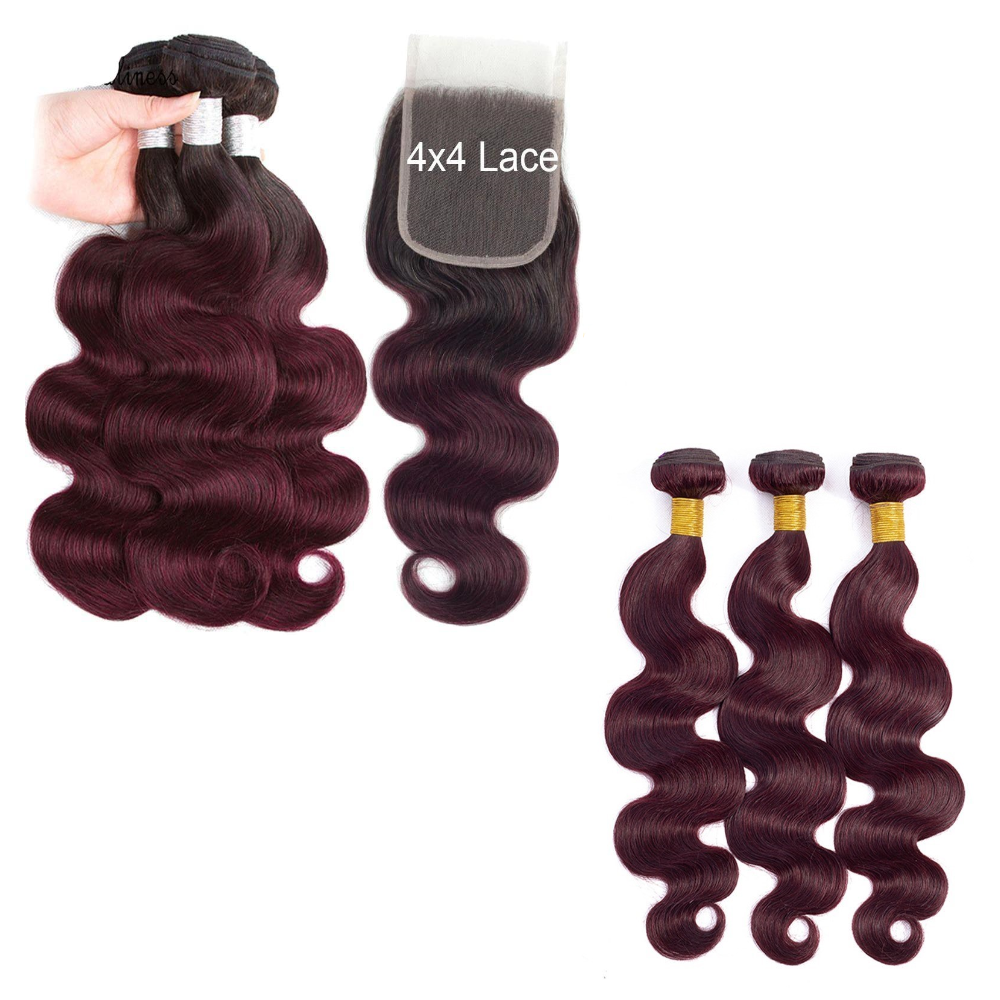 10A Grade #99J  Body Wave #1B/99j BUNDLES with 4x4 CLOSURES & 13x4 FRO