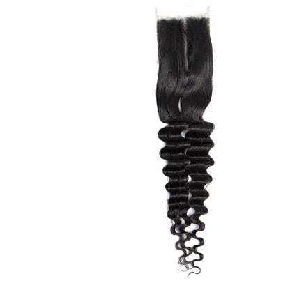 Brazilian 3/4 Fancy Deep Wavy Fumi Human Hair bundles with 4x4 Closure