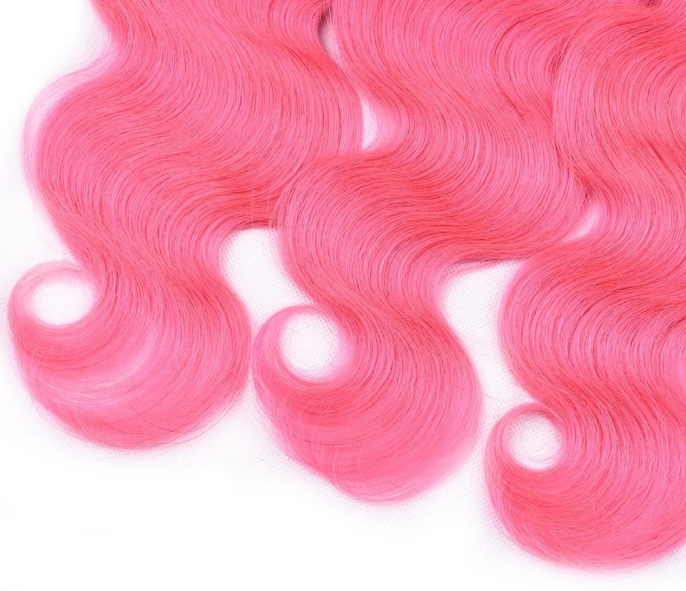 #Pink 10A Grade #1B/Pink Brazilian Body Wave 3/4 BUNDLES with CLOSURES