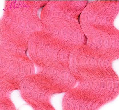 #Pink 10A Grade #1B/Pink Brazilian Body Wave 3/4 BUNDLES with CLOSURES