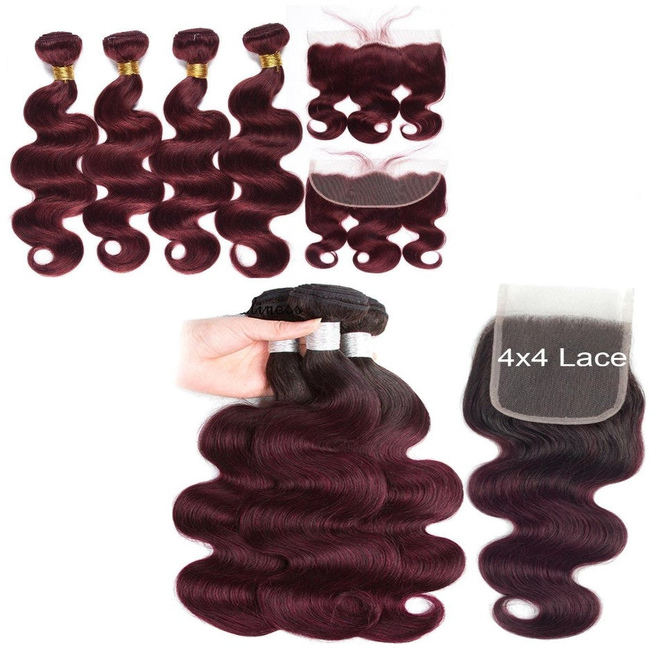 10A Grade #99J  Body Wave #1B/99j BUNDLES with 4x4 CLOSURES & 13x4 FRO