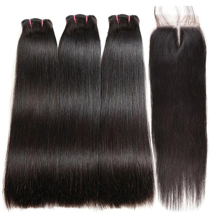 Super Double Drawn 12A Grade Straight Hair BUNDLES with CLOSURES & FRO