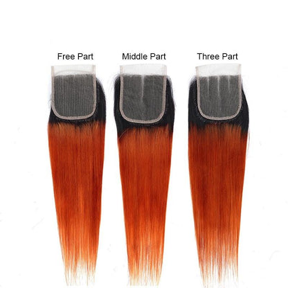 10A Grade Orange #1B/350  Straight 3/4 BUNDLES with CLOSURES & FRONTAL