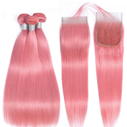 #Pink 10A Grade #1B/Pink Straight 3/4 BUNDLES with CLOSURES & FRONTALS