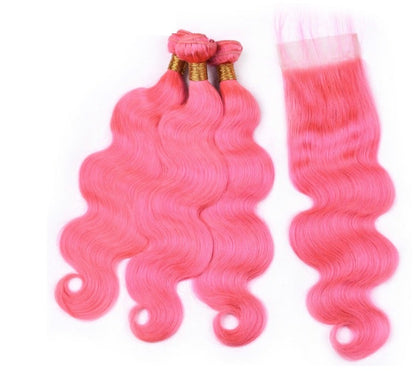 #Pink 10A Grade #1B/Pink Brazilian Body Wave 3/4 BUNDLES with CLOSURES