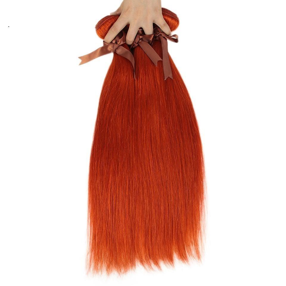 10A Grade Orange #1B/350  Straight 3/4 BUNDLES with CLOSURES & FRONTAL