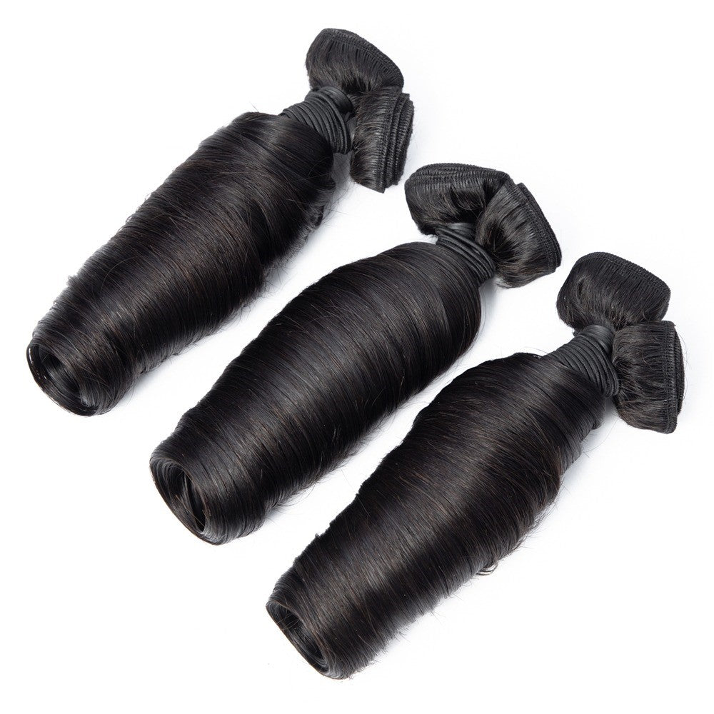 10A Grade 3/4 Straight Bouncy Curl Fumi Human Hair bundles with 4x4 Cl