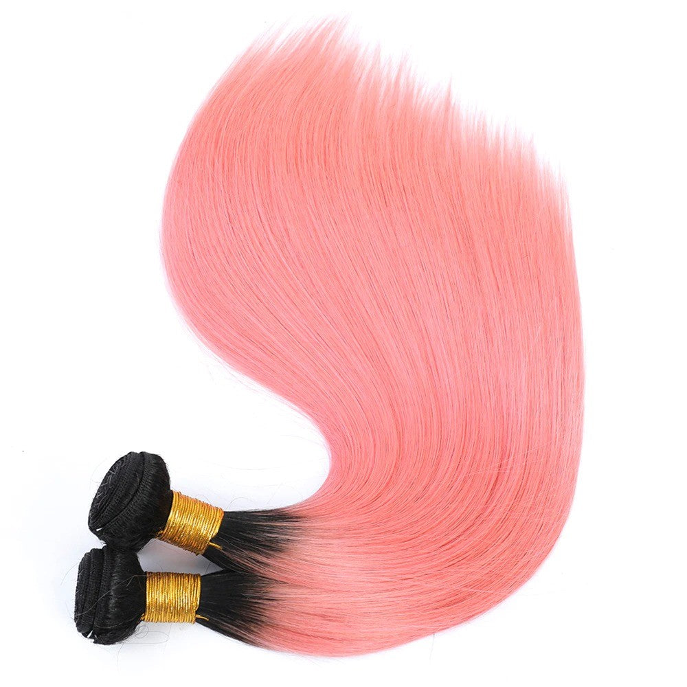 #Pink 10A Grade #1B/Pink Straight 3/4 BUNDLES with CLOSURES & FRONTALS