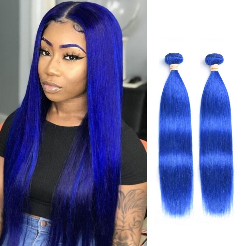 10A Grade Brazilian Blue Straight BUNDLES with CLOSURES & FRONTALS #1B