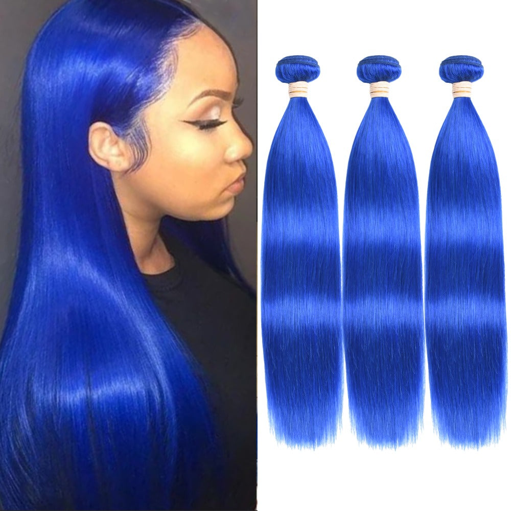 10A Grade Brazilian Blue Straight BUNDLES with CLOSURES & FRONTALS #1B