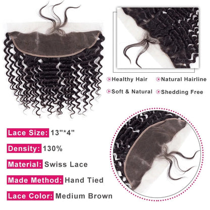 10A Grade 3/4 Deep Wave Human Hair bundles with 4x4 Closures & 13x4 Fr