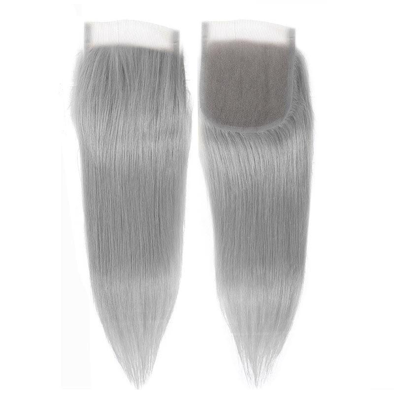 Gray 10A Grade Silver #1B/ Silver Straight 3/4 BUNDLES with CLOSURES &