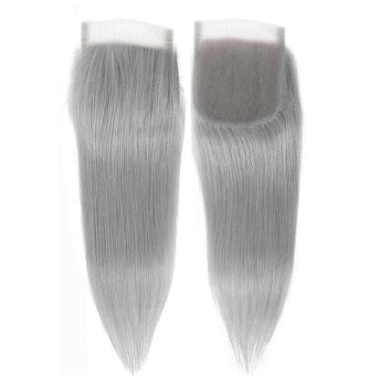 Gray 10A Grade Silver #1B/ Silver Straight 3/4 BUNDLES with CLOSURES &