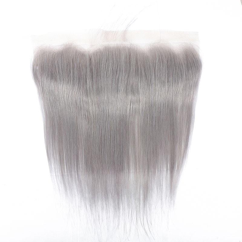 Gray 10A Grade Silver #1B/ Silver Straight 3/4 BUNDLES with CLOSURES &