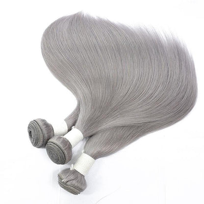 Gray 10A Grade Silver #1B/ Silver Straight 3/4 BUNDLES with CLOSURES &