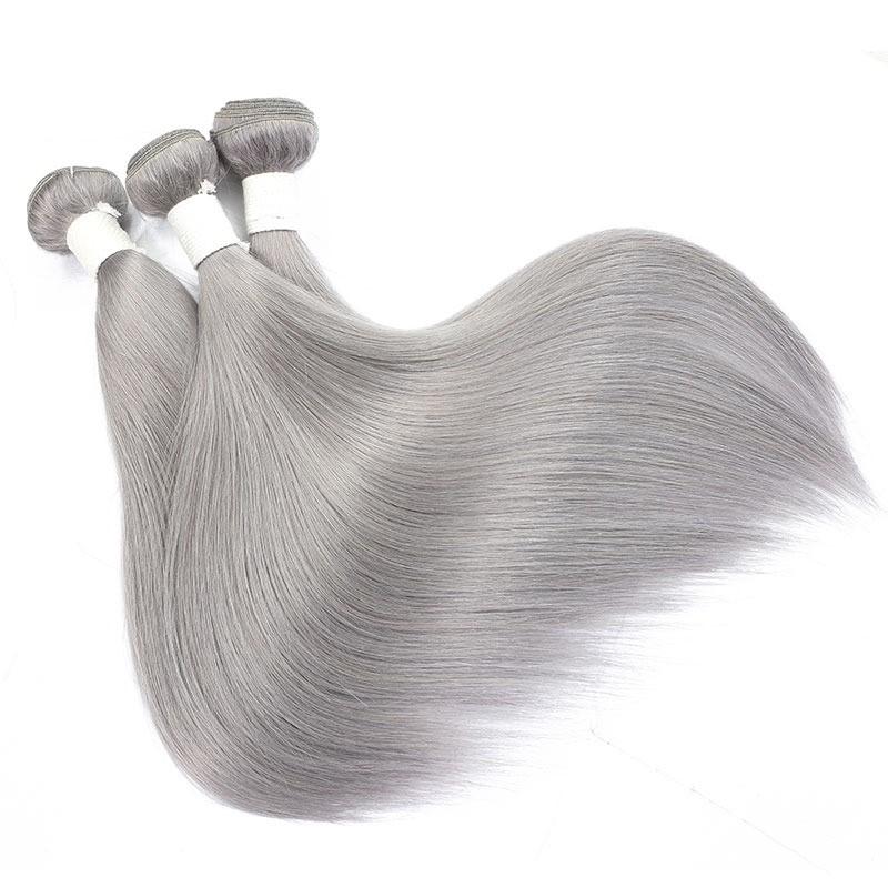 Gray 10A Grade Silver #1B/ Silver Straight 3/4 BUNDLES with CLOSURES &