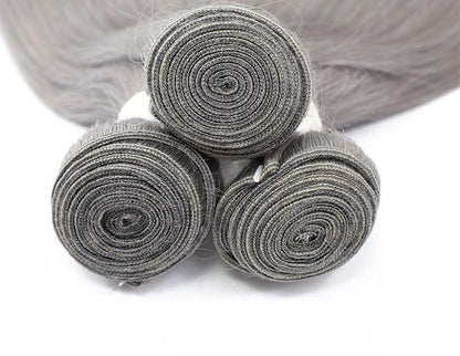 Gray 10A Grade Silver #1B/ Silver Straight 3/4 BUNDLES with CLOSURES &