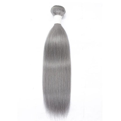 Gray 10A Grade Silver #1B/ Silver Straight 3/4 BUNDLES with CLOSURES &